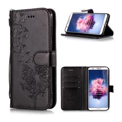 Intricate Embossing Dandelion Butterfly Leather Wallet Case for Huawei P Smart(Enjoy 7S) - Black