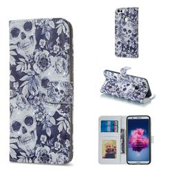 Skull Flower 3D Painted Leather Phone Wallet Case for Huawei P Smart(Enjoy 7S)