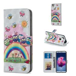 Rainbow Owl Family 3D Painted Leather Phone Wallet Case for Huawei P Smart(Enjoy 7S)