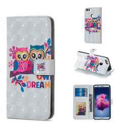 Couple Owl 3D Painted Leather Phone Wallet Case for Huawei P Smart(Enjoy 7S)