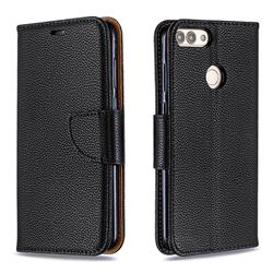 Classic Luxury Litchi Leather Phone Wallet Case for Huawei P Smart(Enjoy 7S) - Black