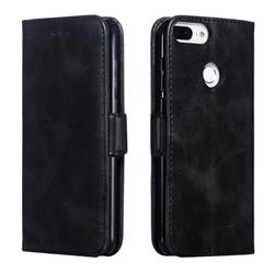 Retro Classic Calf Pattern Leather Wallet Phone Case for Huawei P Smart(Enjoy 7S) - Black