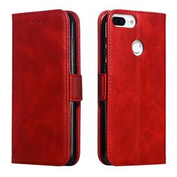 Retro Classic Calf Pattern Leather Wallet Phone Case for Huawei P Smart(Enjoy 7S) - Red
