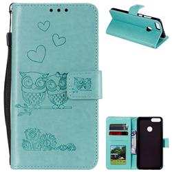 Embossing Owl Couple Flower Leather Wallet Case for Huawei P Smart(Enjoy 7S) - Green