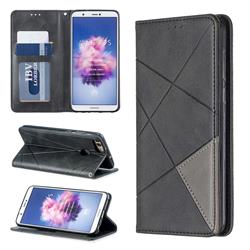Prismatic Slim Magnetic Sucking Stitching Wallet Flip Cover for Huawei P Smart(Enjoy 7S) - Black