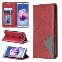 Prismatic Slim Magnetic Sucking Stitching Wallet Flip Cover for Huawei P Smart(Enjoy 7S) - Red