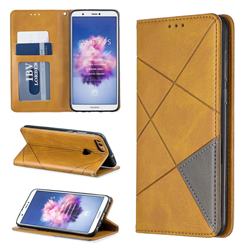 Prismatic Slim Magnetic Sucking Stitching Wallet Flip Cover for Huawei P Smart(Enjoy 7S) - Yellow