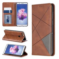 Prismatic Slim Magnetic Sucking Stitching Wallet Flip Cover for Huawei P Smart(Enjoy 7S) - Brown