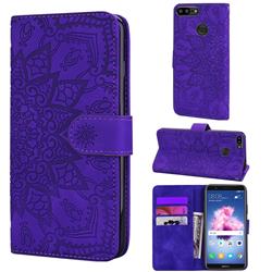 Retro Embossing Mandala Flower Leather Wallet Case for Huawei P Smart(Enjoy 7S) - Purple