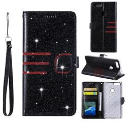 Retro Stitching Glitter Leather Wallet Phone Case for Huawei P Smart(Enjoy 7S) - Black