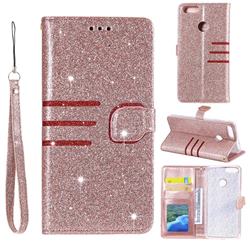 Retro Stitching Glitter Leather Wallet Phone Case for Huawei P Smart(Enjoy 7S) - Rose Gold