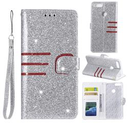 Retro Stitching Glitter Leather Wallet Phone Case for Huawei P Smart(Enjoy 7S) - Silver