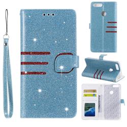 Retro Stitching Glitter Leather Wallet Phone Case for Huawei P Smart(Enjoy 7S) - Blue
