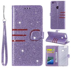 Retro Stitching Glitter Leather Wallet Phone Case for Huawei P Smart(Enjoy 7S) - Purple
