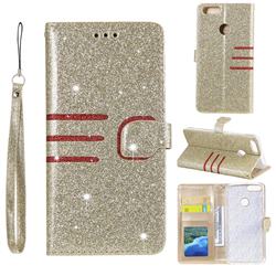 Retro Stitching Glitter Leather Wallet Phone Case for Huawei P Smart(Enjoy 7S) - Golden