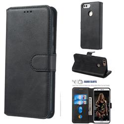 Retro Calf Matte Leather Wallet Phone Case for Huawei P Smart(Enjoy 7S) - Black