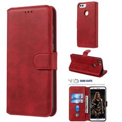Retro Calf Matte Leather Wallet Phone Case for Huawei P Smart(Enjoy 7S) - Red