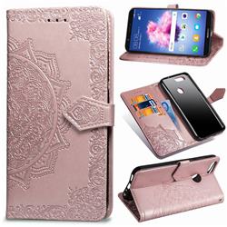Embossing Imprint Mandala Flower Leather Wallet Case for Huawei P Smart(Enjoy 7S) - Rose Gold