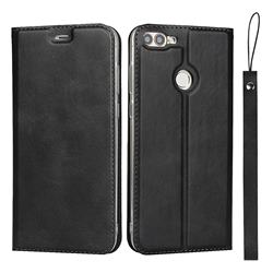 Calf Pattern Magnetic Automatic Suction Leather Wallet Case for Huawei P Smart(Enjoy 7S) - Black