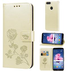 Embossing Rose Flower Leather Wallet Case for Huawei P Smart(Enjoy 7S) - Golden