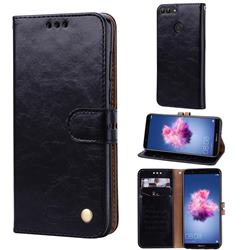 Luxury Retro Oil Wax PU Leather Wallet Phone Case for Huawei P Smart(Enjoy 7S) - Deep Black