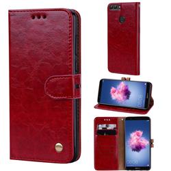 Luxury Retro Oil Wax PU Leather Wallet Phone Case for Huawei P Smart(Enjoy 7S) - Brown Red