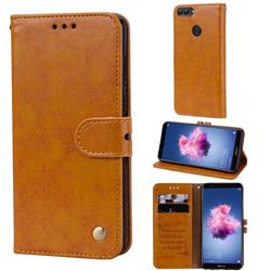 Luxury Retro Oil Wax PU Leather Wallet Phone Case for Huawei P Smart(Enjoy 7S) - Orange Yellow