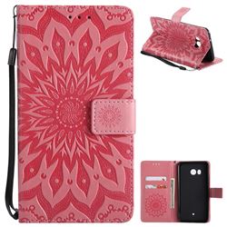 Embossing Sunflower Leather Wallet Case for HTC U11 - Pink