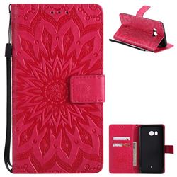 Embossing Sunflower Leather Wallet Case for HTC U11 - Red