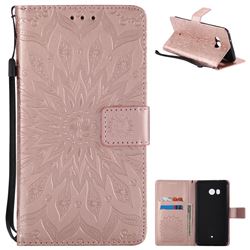 Embossing Sunflower Leather Wallet Case for HTC U11 - Rose Gold