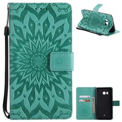 Embossing Sunflower Leather Wallet Case for HTC U11 - Green