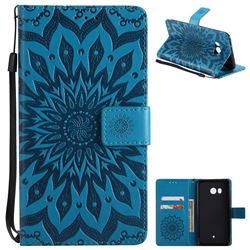 Embossing Sunflower Leather Wallet Case for HTC U11 - Blue