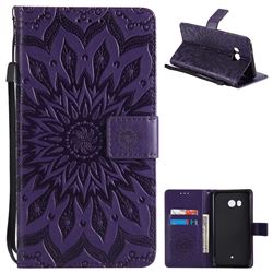 Embossing Sunflower Leather Wallet Case for HTC U11 - Purple