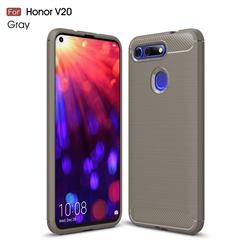 Luxury Carbon Fiber Brushed Wire Drawing Silicone TPU Back Cover for Huawei Honor View 20 / V20 - Gray