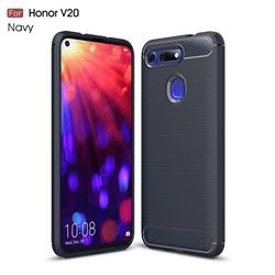 Luxury Carbon Fiber Brushed Wire Drawing Silicone TPU Back Cover for Huawei Honor View 20 / V20 - Navy
