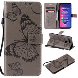 Embossing 3D Butterfly Leather Wallet Case for Huawei Honor View 20 / V20 - Gray