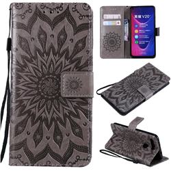 Embossing Sunflower Leather Wallet Case for Huawei Honor View 20 / V20 - Gray