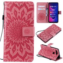 Embossing Sunflower Leather Wallet Case for Huawei Honor View 20 / V20 - Pink