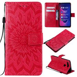Embossing Sunflower Leather Wallet Case for Huawei Honor View 20 / V20 - Red