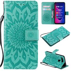 Embossing Sunflower Leather Wallet Case for Huawei Honor View 20 / V20 - Green