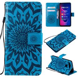 Embossing Sunflower Leather Wallet Case for Huawei Honor View 20 / V20 - Blue