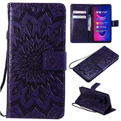 Embossing Sunflower Leather Wallet Case for Huawei Honor View 20 / V20 - Purple