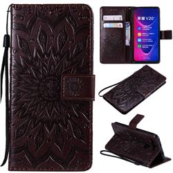 Embossing Sunflower Leather Wallet Case for Huawei Honor View 20 / V20 - Brown
