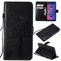 Embossing Butterfly Tree Leather Wallet Case for Huawei Honor View 20 / V20 - Black