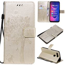 Embossing Butterfly Tree Leather Wallet Case for Huawei Honor View 20 / V20 - Champagne