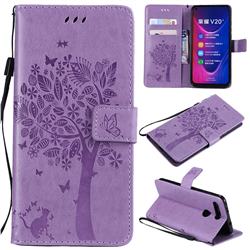 Embossing Butterfly Tree Leather Wallet Case for Huawei Honor View 20 / V20 - Violet