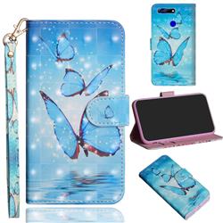 Blue Sea Butterflies 3D Painted Leather Wallet Case for Huawei Honor View 20 / V20