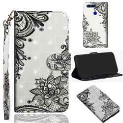 Black Lace Flower 3D Painted Leather Wallet Case for Huawei Honor View 20 / V20