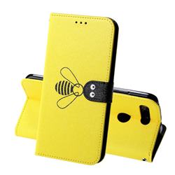 Silk Texture Bee Pattern Leather Phone Case for Huawei Honor View 20 / V20 - Yellow