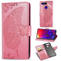 Embossing Mandala Flower Butterfly Leather Wallet Case for Huawei Honor View 20 / V20 - Pink